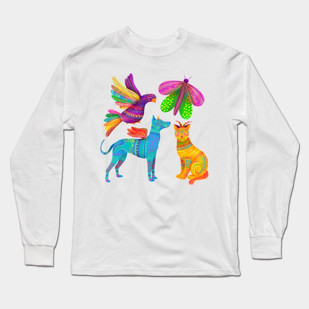 Alebrijes watercolor set dia de muertos Long Sleeve T-Shirt by Mako Design 